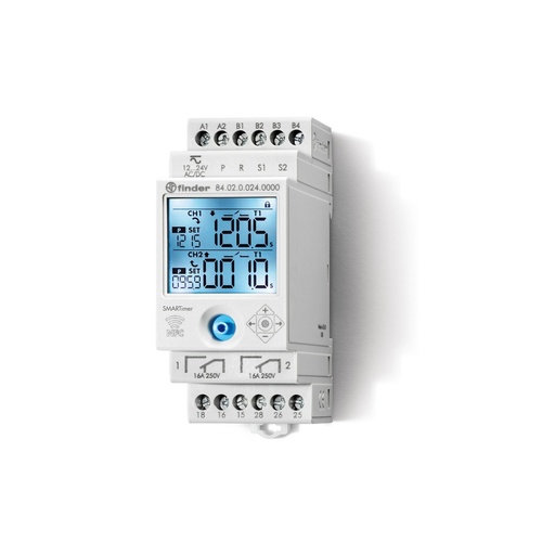 [E3WS3] Finder Slimme Timer Dubbele Kanalen 16A NFC Programmeerbare Relais - 84.02.0.024.0000