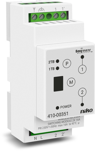 [E3Y6C] Niko Draadloos 2-Kanaals Din Rail Rf Ontvanger - 410-00351