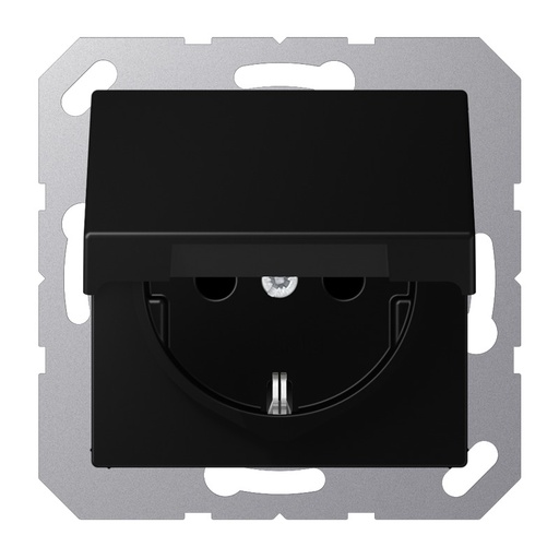 [E3Y6T] Jung A500 Wandcontactdoos Met Beschermafdekking IP44 16A Zwart (Europese Stekkerdoos) - A1520NBFKIKLSWM
