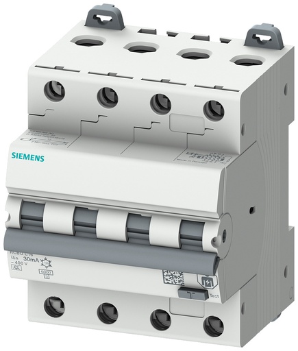[E3YDD] Interruptor Automático RCBO 4P Siemens 16A 30mA Tipo A 6kA - 5SU13466FP16