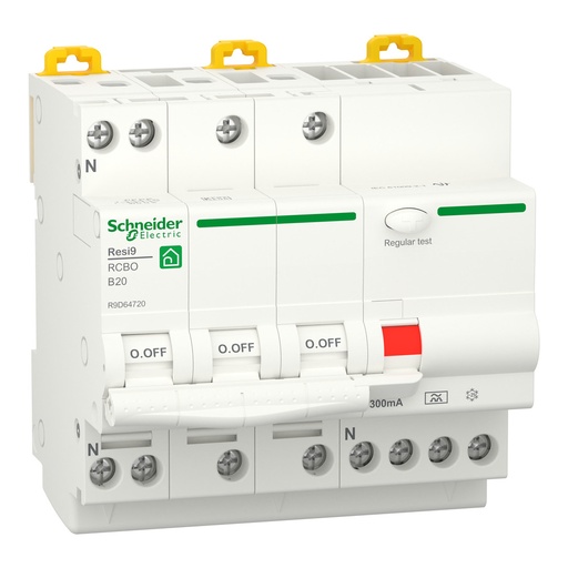 [E3YCU] Resi9 3P+N 20A B-Courbe RCBO Disjoncteur Différentiel 300mA 6kA - R9D64720