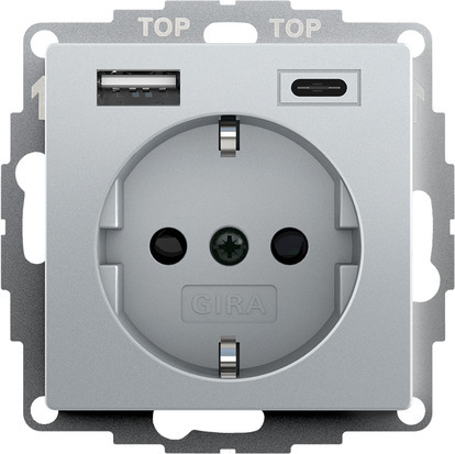 [E3YMD] Gira Systeem 55 Dubbele Usb Wandcontactdoos Aluminium - 245926
