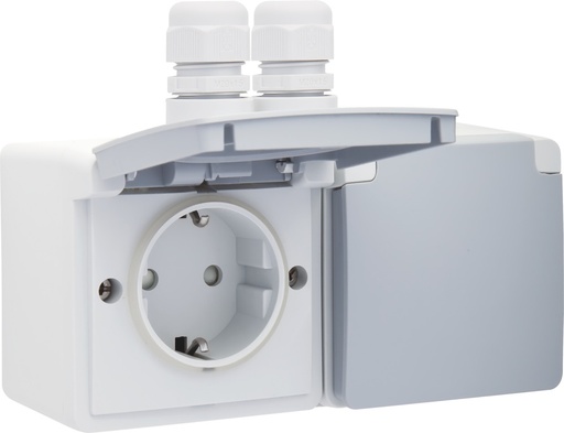 [E3YP2] Prise De Courant Horizontale Double Étanche 16A 250V IP44 (Prise européenne) - 700-37836