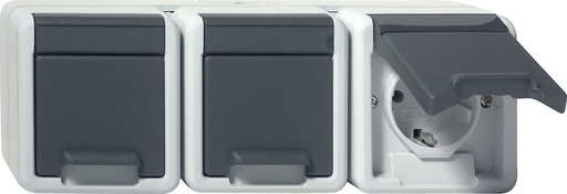 [E3YXK] Gira Triple SCHUKO Socket With Hinged Cover IP44 Grey - 478930