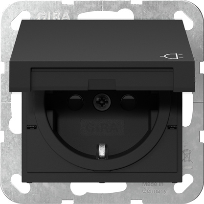 [E3YZB] Prise Schuko Gira Système 55 Avec Capot De Sécurité Noir Mat - 4414005