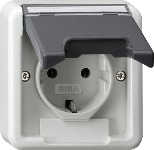 [E3YZ3] Gira IP44 Prise De Courant En Saillie SCHUKO Avec Capot À Charnière Gris - 445035