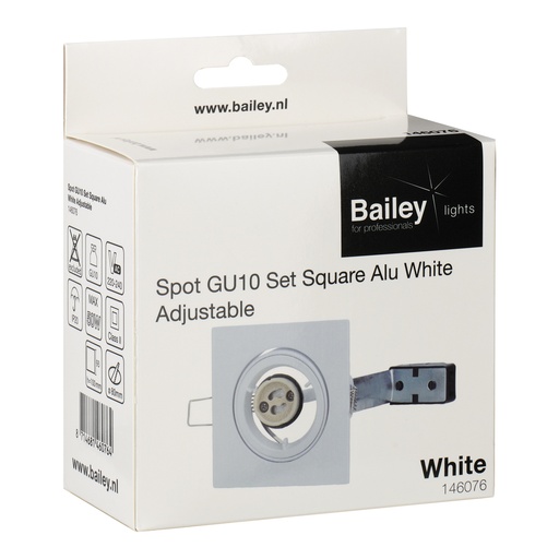 [E3ZJX] Foco Empotrable Cuadrado GU10 Ajustable Aluminio Blanco - 146076