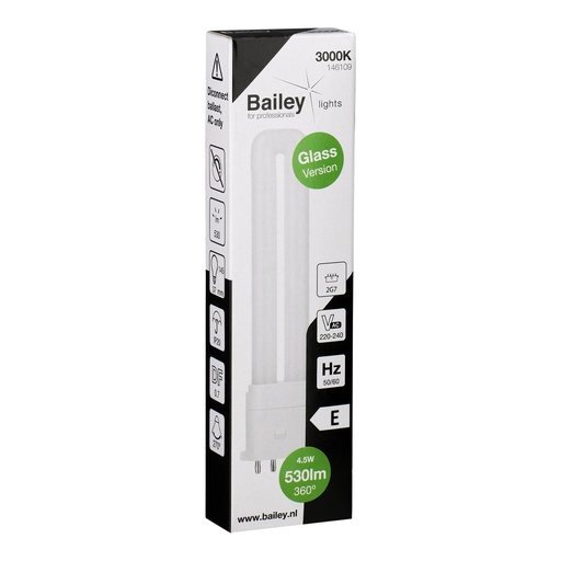 [E3ZMC] Bailey LED PL Glass 2G7 4Pin 4.5W 530lm 3000K - 146109