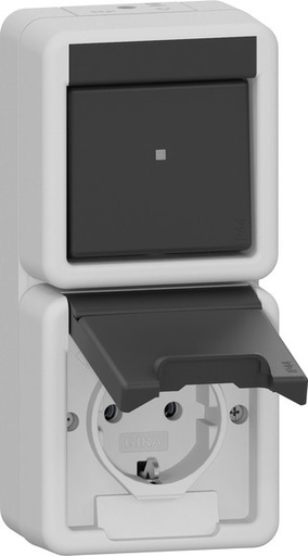 [E3ZM4] Gira Verticale Schakelaar Stopcontact Combinatie IP44 Grijs - 417630
