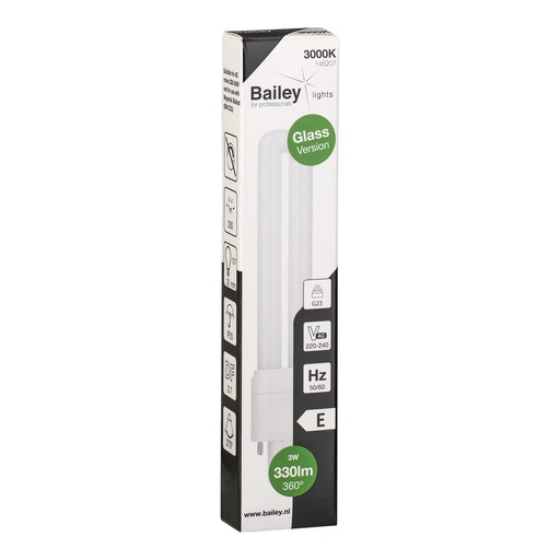 [E3ZMZ] Bailey LED PL Glass G23 2P 3W 330lm 3000K Commercial Lamp - 146207