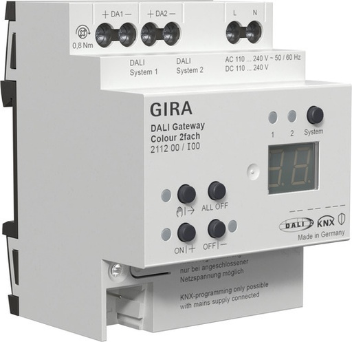 [E3ZNH] Gira DALI Gateway KNX Seguro 2-Canales Riel DIN - 211200
