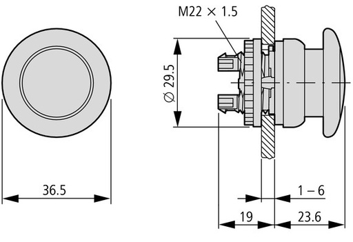[E3WBA-X5] Eaton RMQ-Titan M22-DRP-R Bouton Poussoir Champignon D'Urgence - 216745 [5 Pièces]