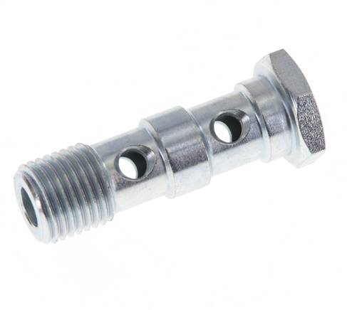 [F27QS-X2] 2-way zinc plated Steel Banjo Bolt with G1/4'' Male Threads L41.5mm [2 Pieces]