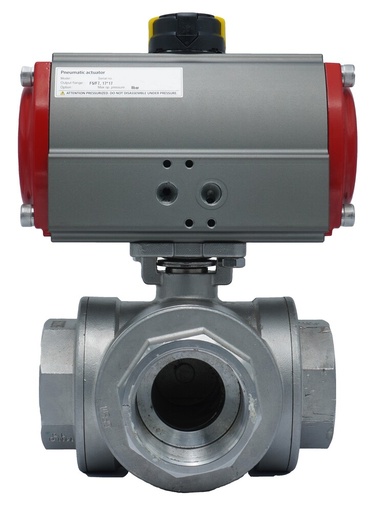[V3HZV] Válvula De Bola Neumática De 3 Vías G1 1/4'' Taladro En T Acero Inoxidable Apertura Por Resorte