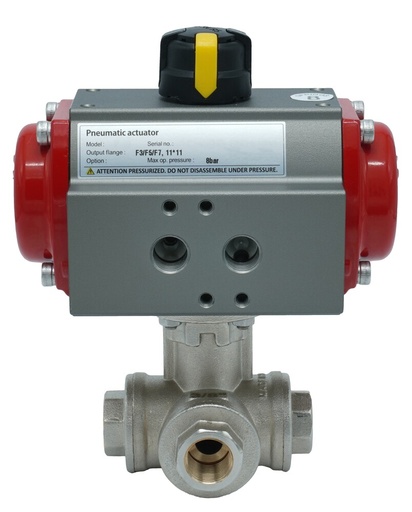 [V3J3D] Vanne À Bille Pneumatique 3 Voies G1'' Perçage En T Laiton Ouverture Par Ressort