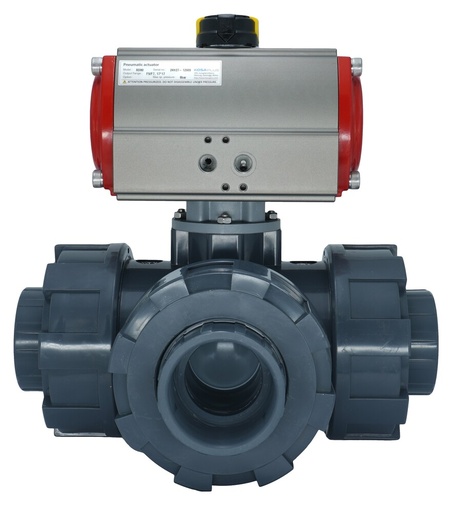 [V3J6K] 3-Way Pneumatic Ball Valve 20 mm T-bore PVC Spring Opening