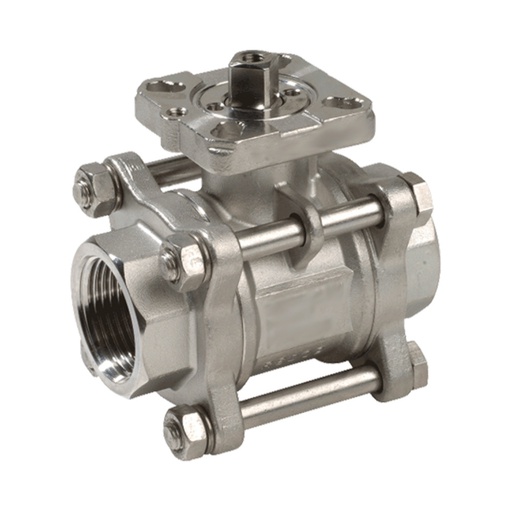 [BL2SA3-014] G1/4'' 2-Way Stainless Steel Ball Valve 3-Piece Full Bore ISO-Top - BL2SA3