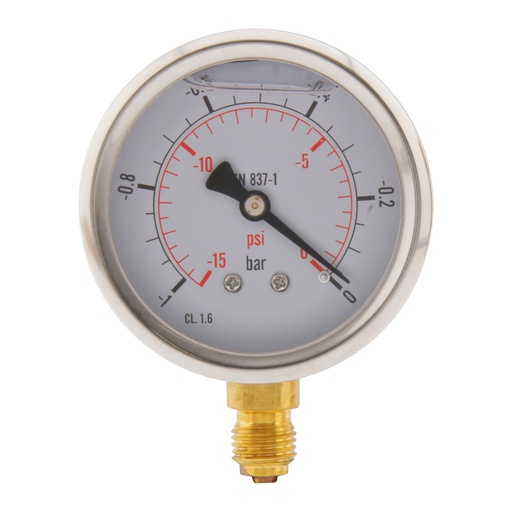 [ML-1063SVG] -1..0 Bar (-15..0 psi) Glycerin Pressure Gauge Below Stainless steel/Brass 63 mm Class 1.6