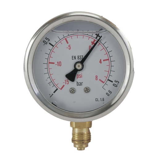 [ML-10P663SVG] -1..0.6 Bar (-15..9 psi) Manomètre à glycérine inférieur Acier inoxydable/laiton 63 mm Classe 1.6