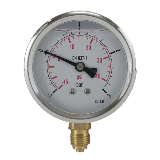 [ML-1363SVG] -1..3 Bar (-15..44 psi) Manomètre à glycérine inférieur Acier inoxydable/laiton 63 mm Classe 1.6