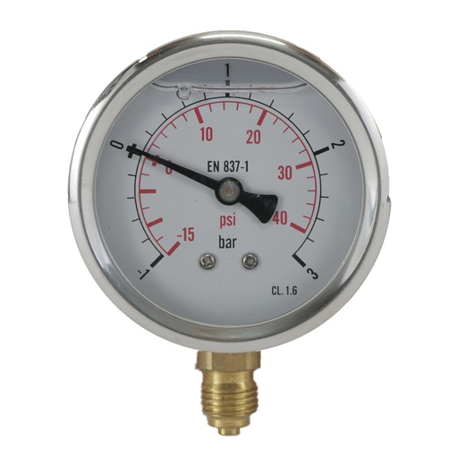 [ML-1363SVG] 1..3 Bar Glycerine Manometer RVS/Messing 63 mm Klasse 1.6 Onderaansluiting