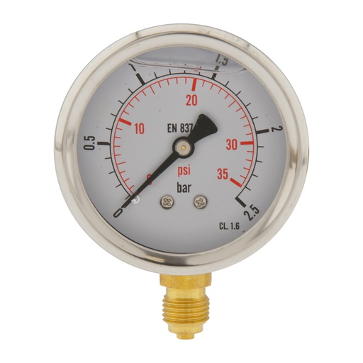 [ML02P563SVG] 0..2,5 Bar (0..36 psi) Glyzerin-Manometer unten Edelstahl/Messing 63 mm Klasse 1.6