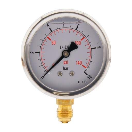 [ML01063SVG] 0..10 Bar (0..145 psi) Glyzerin-Manometer Unten Edelstahl/Messing 63 mm Klasse 1.6