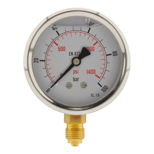 [ML010063SVG] 0..100 Bar (0..1450 psi) Glycerin Pressure Gauge Below Stainless steel/Brass 63 mm Class 1.6