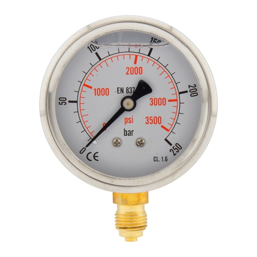 [ML025063SVG] 0..250 Bar (0..3626 psi) Manomètre à glycérine inférieur Acier inoxydable/laiton 63 mm Classe 1.6