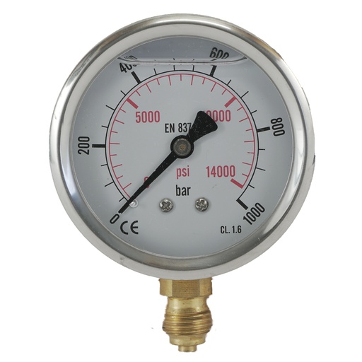 [ML0100063SVG] 0..1000 Bar (0..14504 psi) Manomètre à glycérine inférieur Acier inoxydable/laiton 63 mm Classe 1.6