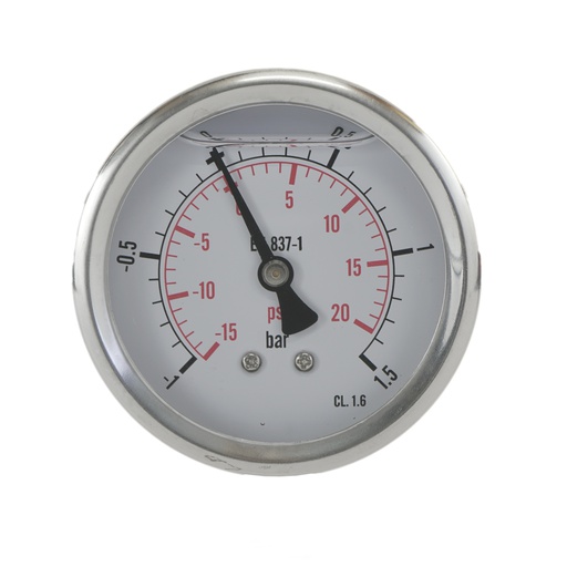 [ML-11P563SHG] -1..1.5 Bar (-15..22 psi) Glycerin Pressure Gauge Rear Stainless steel/Brass 63 mm Class 1.6