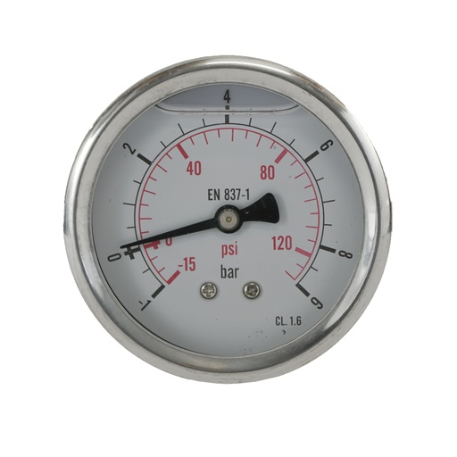 [ML-1963SHG] -1..9 Bar (-15..131 psi) Manomètre à glycérine Arrière Acier inoxydable/laiton 63 mm Classe 1.6