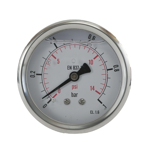 [ML0163SHG] 0..1 Bar (0..15 psi) Manomètre à glycérine Arrière Acier inoxydable/laiton 63 mm Classe 1.6