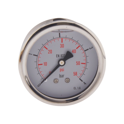 [ML0463SHG] 0..4 Bar (0..58 psi) Manomètre à glycérine Arrière Acier inoxydable/laiton 63 mm Classe 1.6