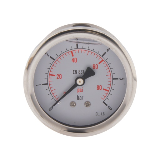 [ML0663SHG] 0..6 Bar (0..87 psi) Manomètre à glycérine Arrière Acier inoxydable/laiton 63 mm Classe 1.6