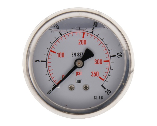 [ML02563SHG] Manomètre à glycérine 0...25 Bar (0...363 psi) Arrière Acier inoxydable/laiton 63 mm Classe 1.6