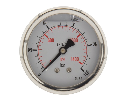 [ML010063SHG] 0..100 Bar (0..1450 psi) Glyzerin-Manometer Rückseite Edelstahl/Messing 63 mm Klasse 1.6