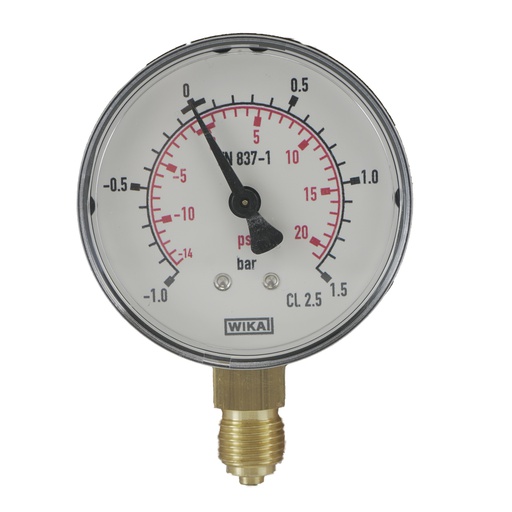 [MW-11P563PV] -1..1.5 Bar (-15..22 psi) Pressure Gauge Below Plastic/Brass 63 mm Class 2.5