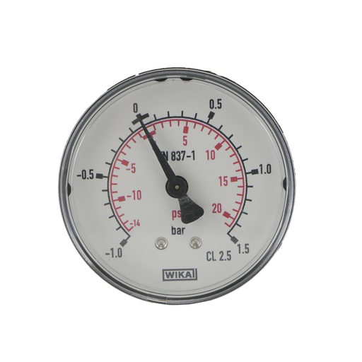 [MW-11P563PH] -1..1.5 Bar (-15..22 psi) Pressure Gauge Rear Plastic/Brass 63 mm Class 2.5