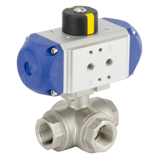 [BL3SAT-038-PC-002] Válvula De Bola Neumática De Acero Inoxidable De 3 Vías T-port Con Resorte Cerrado - BL3SA