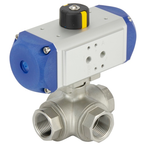 [BL3SAT-034-PC-006] Válvula De Bola Neumática De Acero Inoxidable De 3 Vías T-port G3/4'' Con Resorte Cerrado - BL3SA