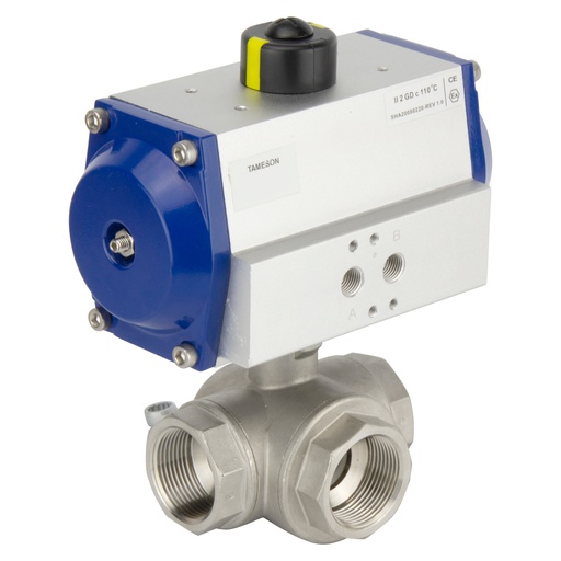 [BL3SAT-112-PO-012] Válvula De Bola Neumática De Acero Inoxidable G1-1/2'' De 3 Vías T-port Con Resorte Abierto - BL3SA