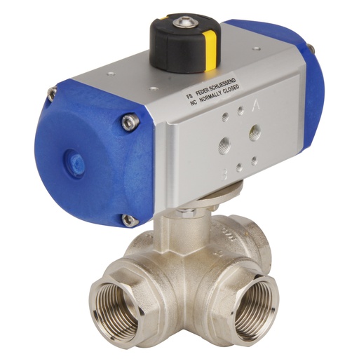 [BL3BAL-100-PC-006] G1'' Vanne À Boule Pneumatique À 3 Voies En Laiton À Ressort Fermée - BL3BA