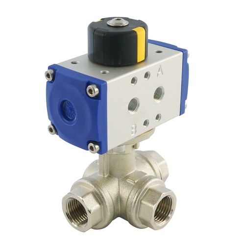 [BL3BAT-034-PC-002] Válvula De Bola Pneumática De 3 Vías En Latón Con Puerto En T Cerrada Por Resorte - BL3BA