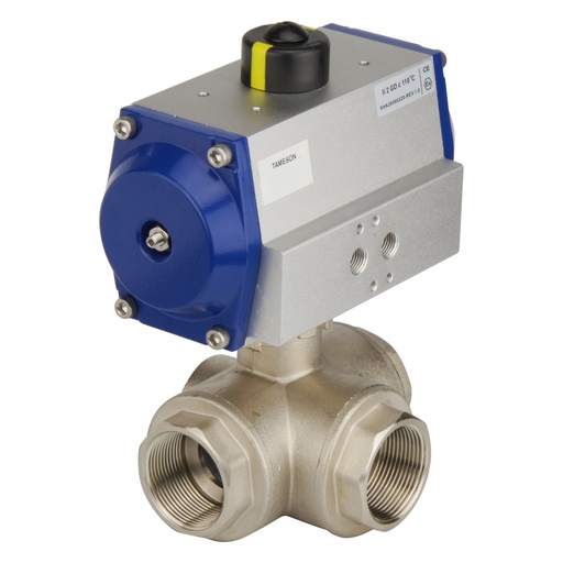 [BL3BAT-200-PC-012] Válvula De Bola Neumática De Latón De 3 Vías T-port Con Resorte Cerrado - BL3BA