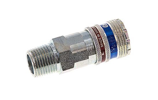 [CLS10-M-SB-SE-C-012] Acero/latón DN 10.4 Enchufe de seguridad para aire comprimido R 1/2 pulgada Macho