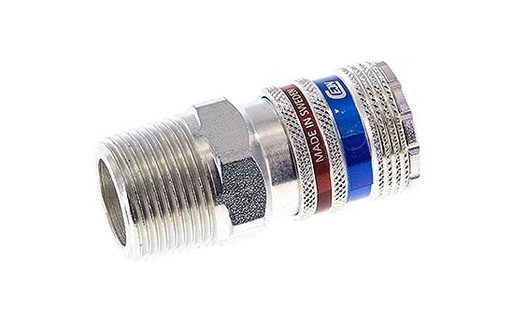 [CLS10-M-SB-SE-C-034] Acero/latón DN 10.4 Enchufe de seguridad para aire comprimido R 3/4 pulgadas Macho