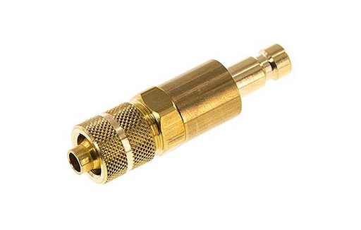 [CLP2-N-B-SV-P-4] Brass DN 2.7 (Micro) Air Coupling Plug 4x6 mm Union Nut Double Shut-Off