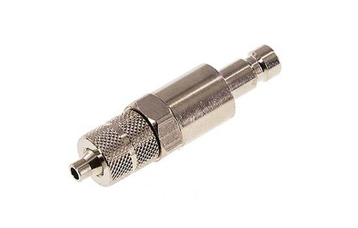 [CLP2-N-BN-SV-P-3] Laiton nickelé DN 2.7 (Micro) Coupleur pneumatique Bouchon 3x4.3 mm Écrou-raccord Double obturation