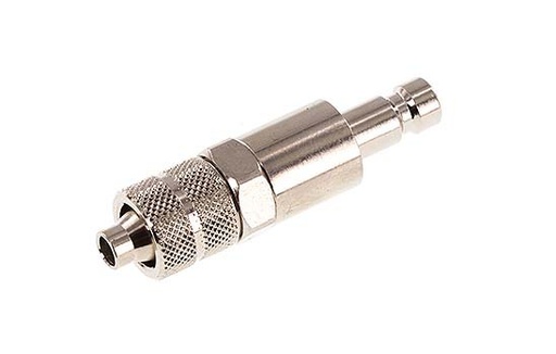 [CLP2-N-BN-SV-P-4] Laiton nickelé DN 2.7 (Micro) Coupleur pneumatique Bouchon 4x6 mm Écrou-raccord Double obturation